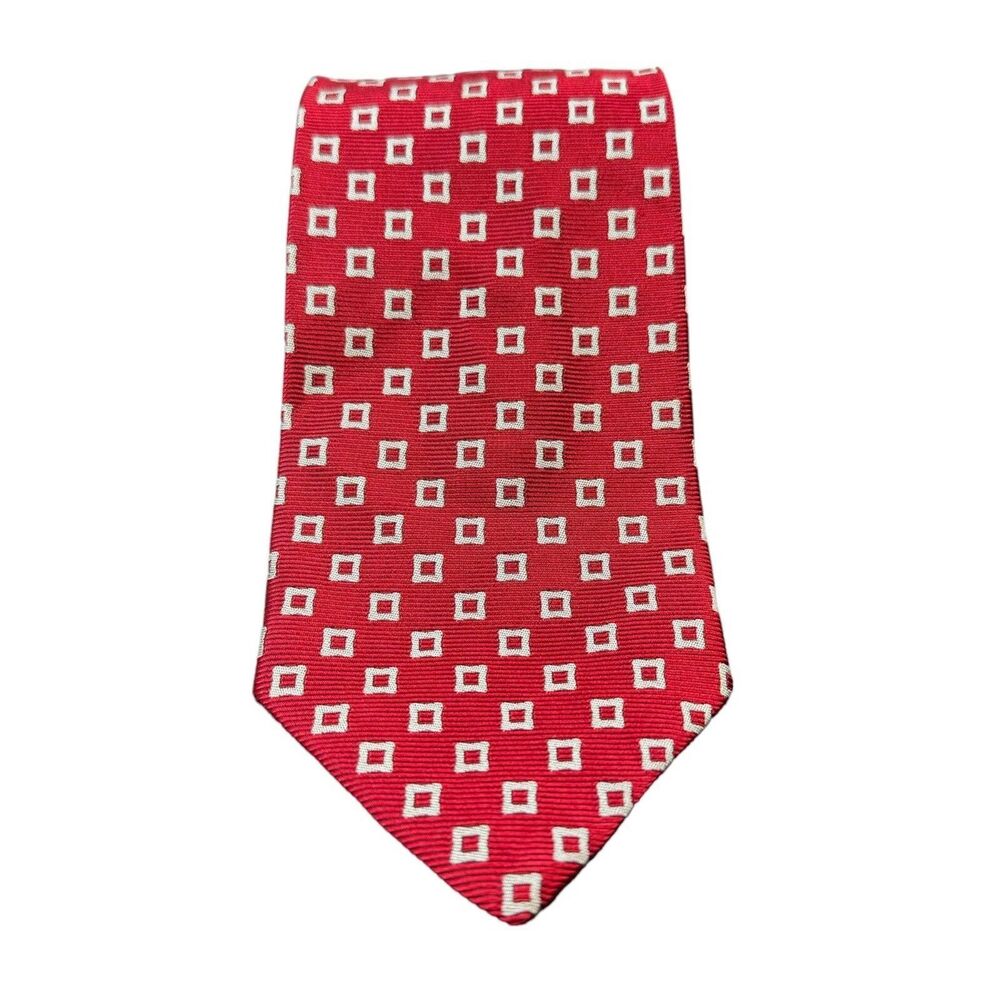 Brooks Brothers Makers Neck Tie Men's Red Pure Silk Geometric Classy Made in USA